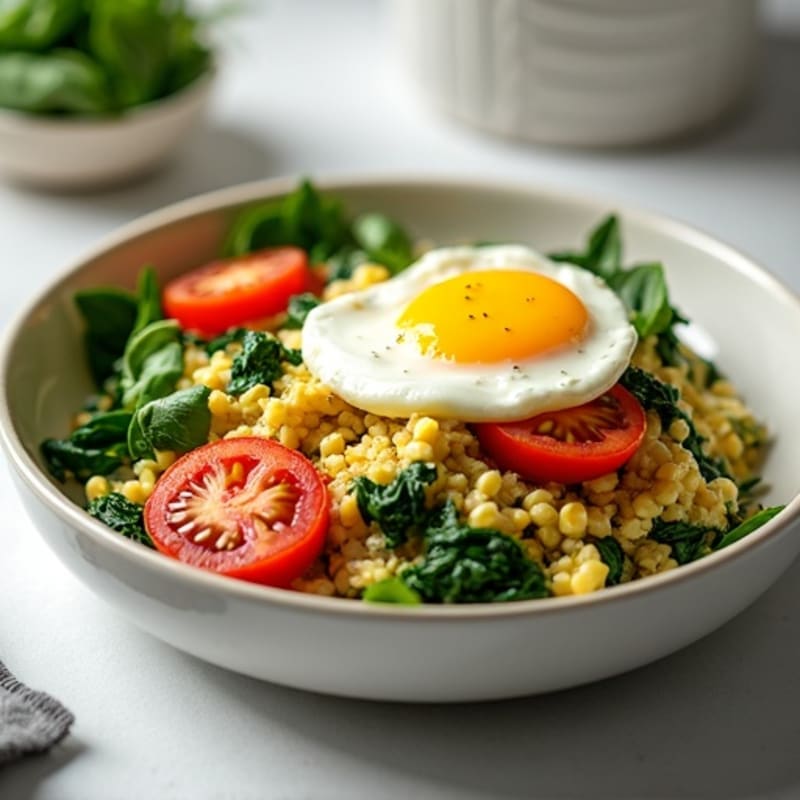 Egg White and Spinach Scramble with Cottage Cheese and Cherry Tomatoes