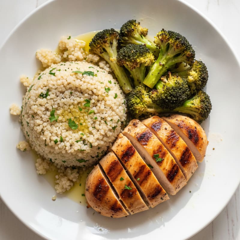 Grilled Chicken Breast with Quinoa and Roasted Broccoli
