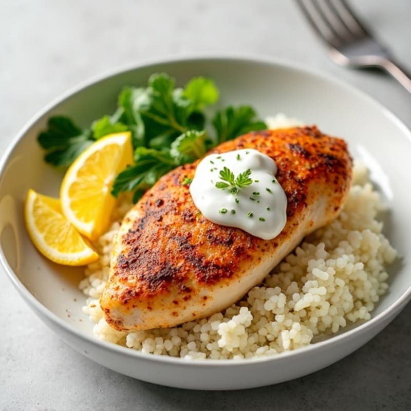 Creamy Yogurt-Spiced Chicken with Cauliflower Rice