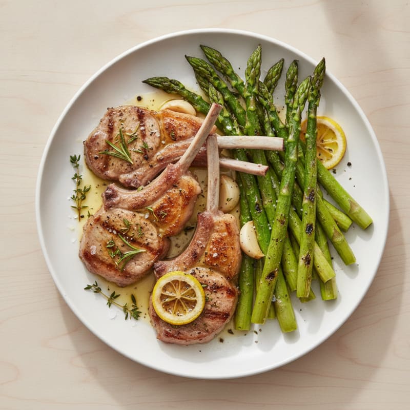 Herb-Marinated Lamb Chops with Grilled Asparagus