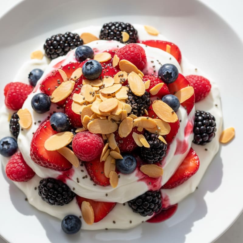 Greek Yogurt Protein Parfait with Mixed Berries and Almonds
