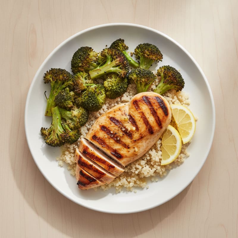 Grilled Chicken Breast with Quinoa and Roasted Broccoli