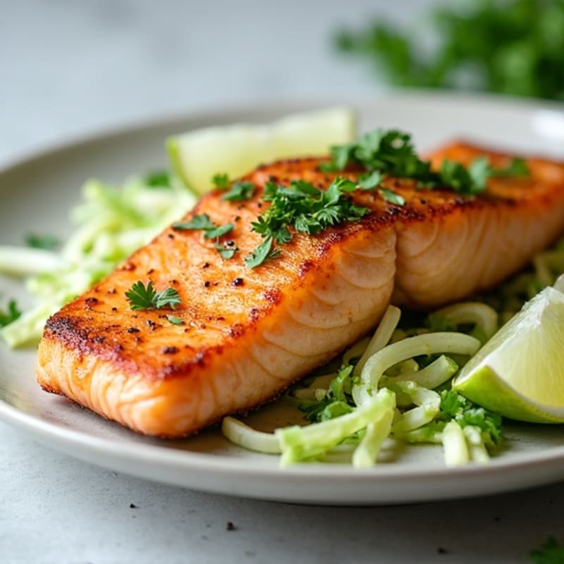 Crispy Salmon with Creamy Cilantro-Lime Slaw