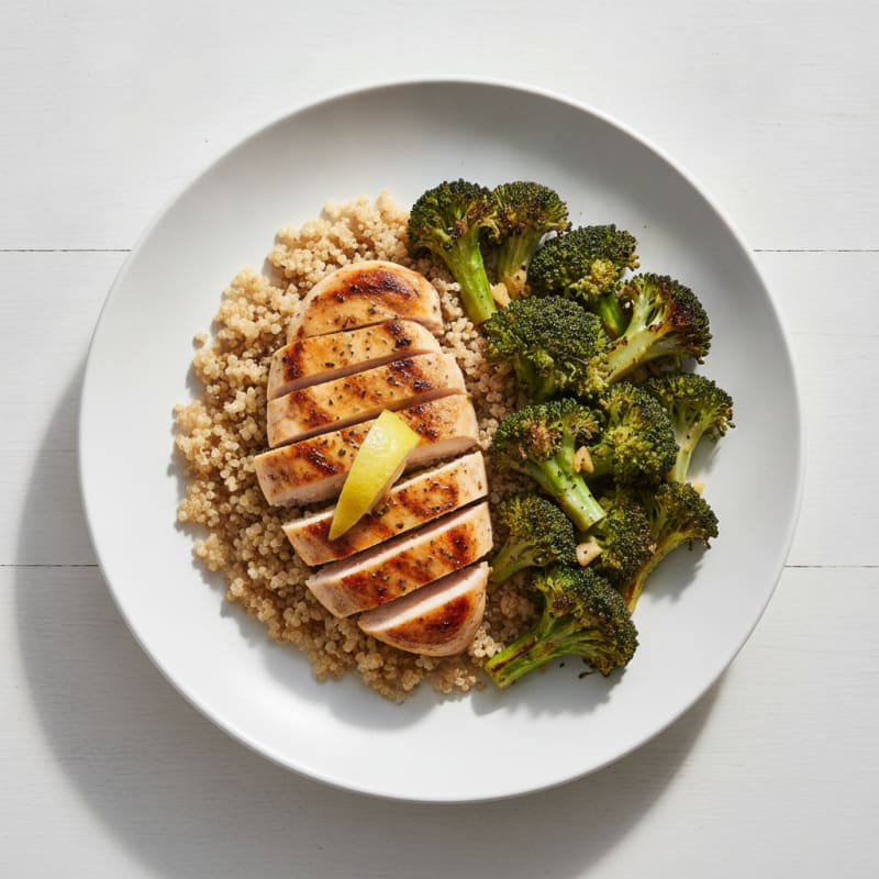 Grilled Chicken Breast with Quinoa and Roasted Broccoli