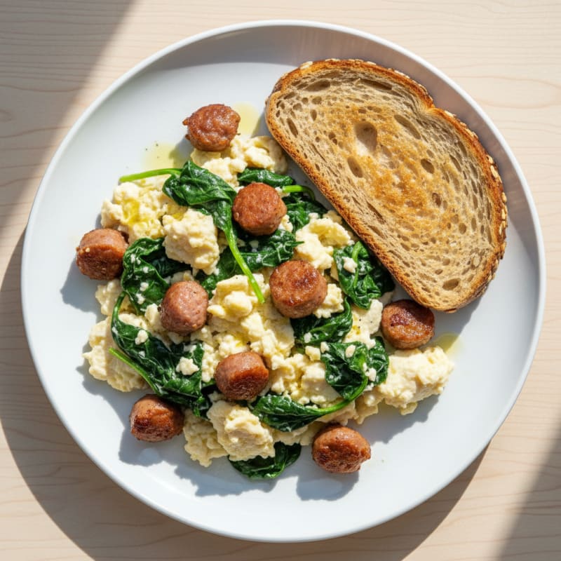 Egg White Scramble with Turkey Sausage and Spinach