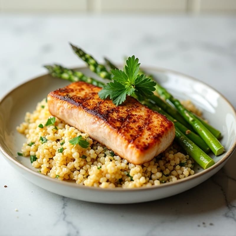 Pan-Seared Tuna with Roasted Asparagus and Lemon-Herb Quinoa