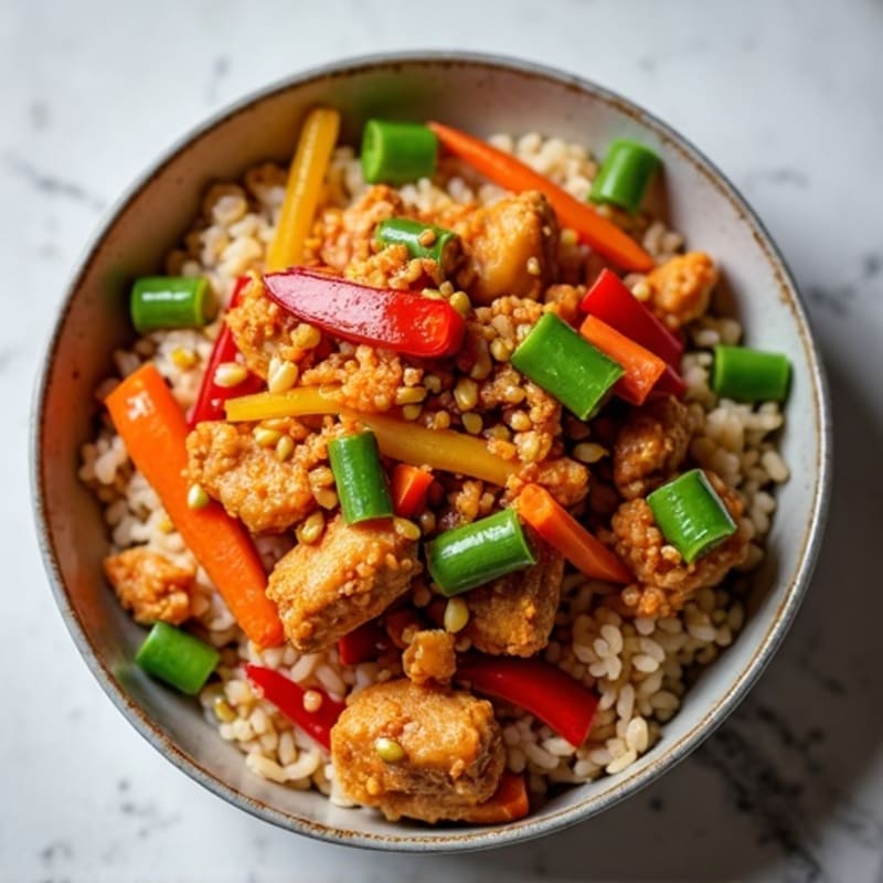 Spicy Kimchi Brown Rice Stir-Fry with Lean Chicken and Crispy Vegetables