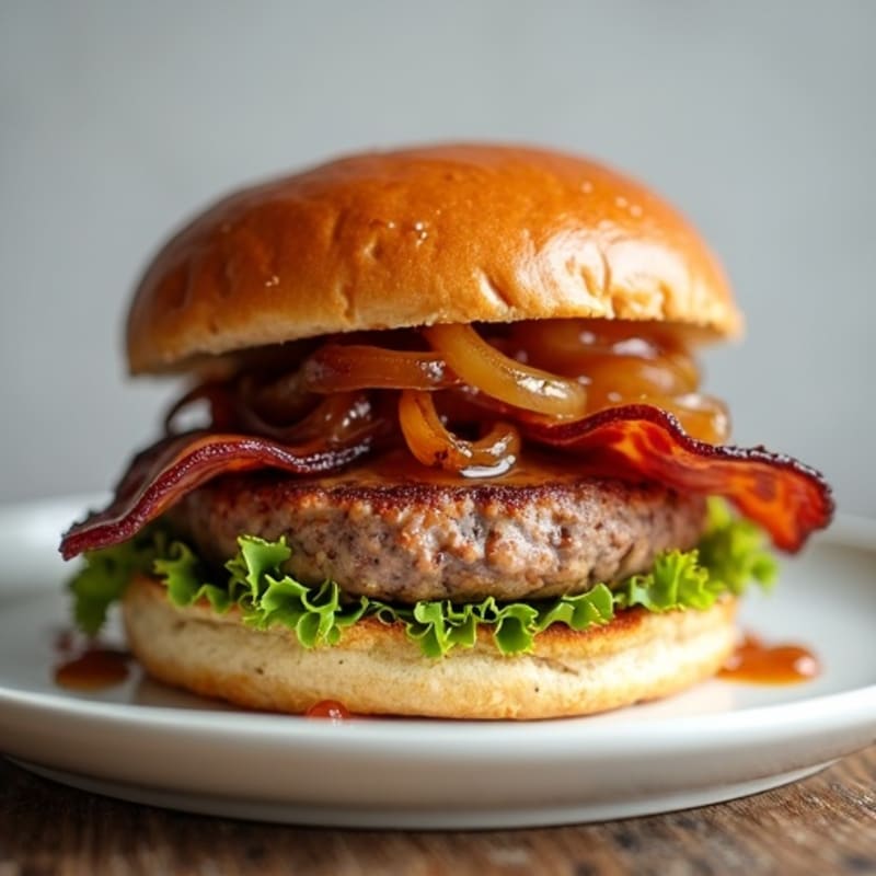 Lean Turkey Bacon Burger with Caramelized Onions