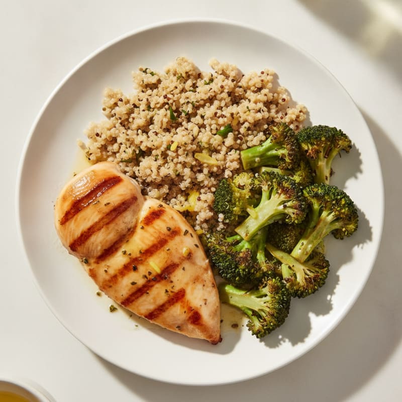 Grilled Chicken Breast with Quinoa and Roasted Broccoli