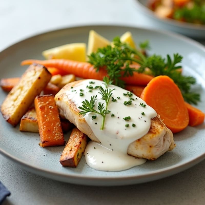 Creamy Lemon Herb Chicken with Roasted Root Vegetables