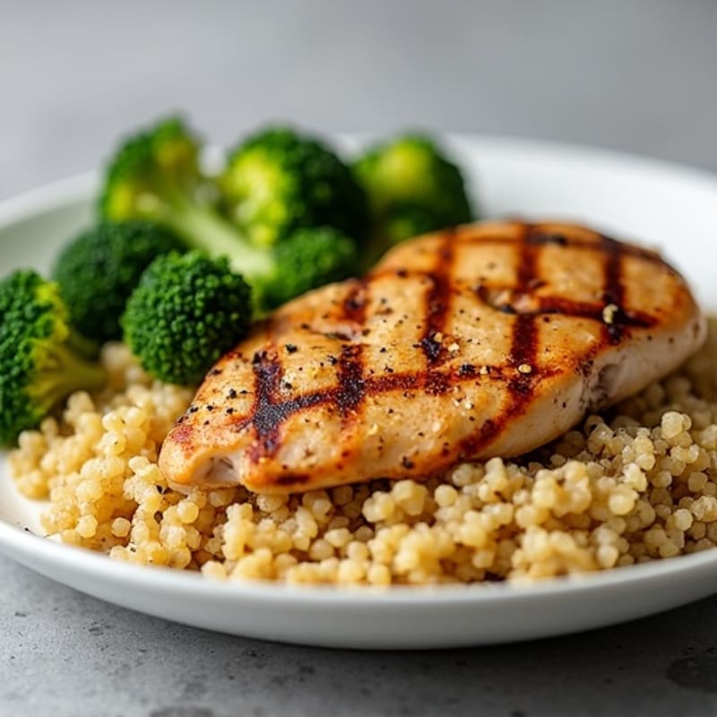 Grilled Chicken Breast with Quinoa and Roasted Broccoli