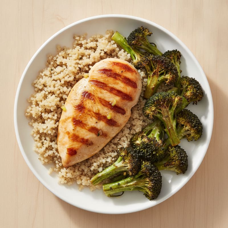 Grilled Chicken Breast with Quinoa and Roasted Broccoli