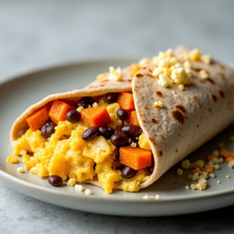 Protein-Packed Scrambled Egg Burrito with Black Beans and Roasted Sweet Potatoes