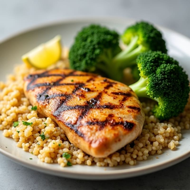 Grilled Chicken Breast with Quinoa and Roasted Broccoli