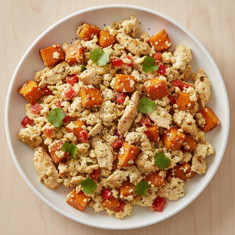 Chicken and Sweet Potato Scramble with Egg Whites