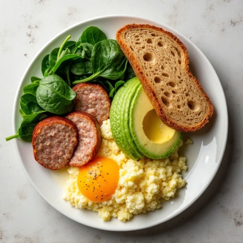 Egg White Scramble with Turkey Sausage and Spinach