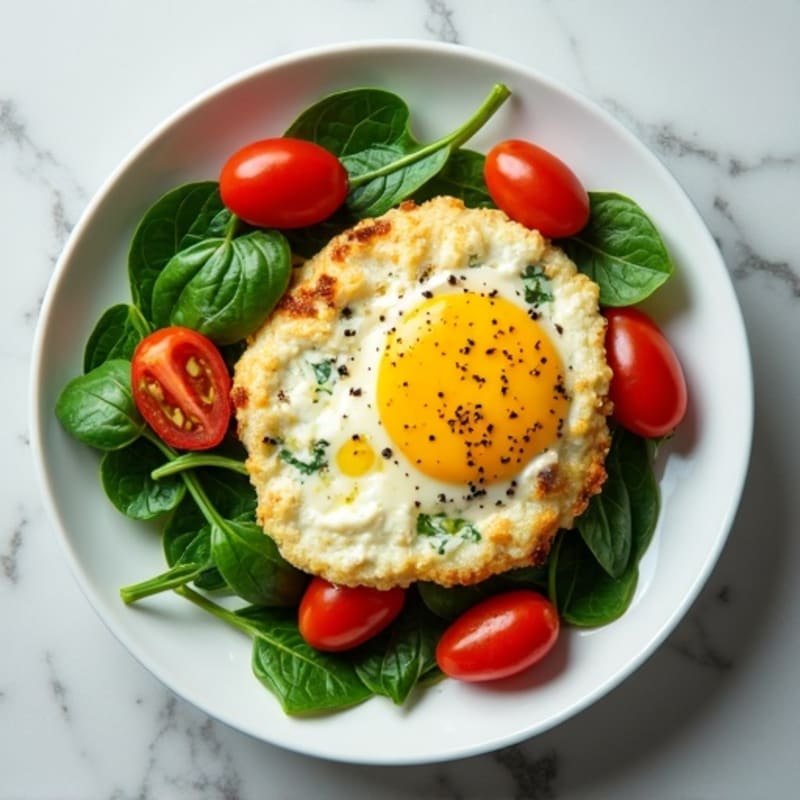 Egg White Spinach Scramble with Cottage Cheese and Cherry Tomatoes