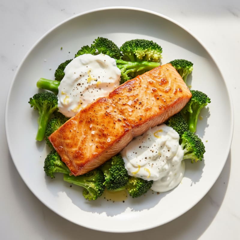 Golden Sriracha Salmon with Creamy Yogurt Sauce