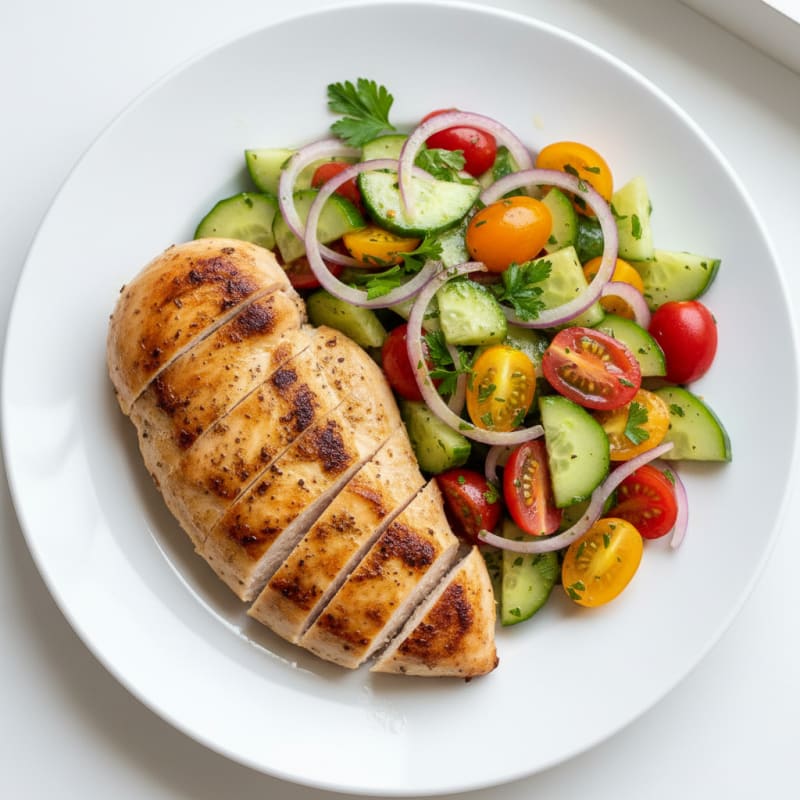 Grilled Chicken Breast with Cucumber Tomato Salad