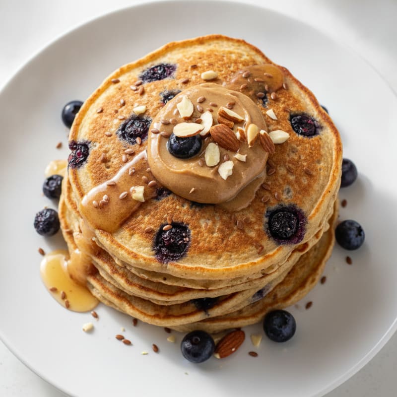 Blueberry Almond Protein Pancakes