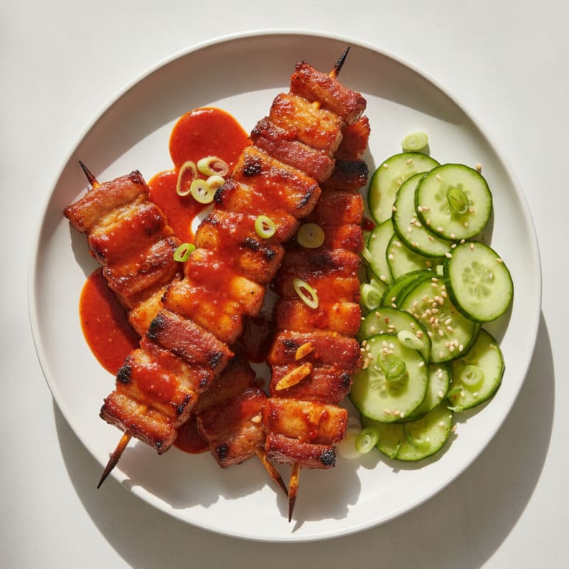 Spicy Gochujang Pork Belly Skewers