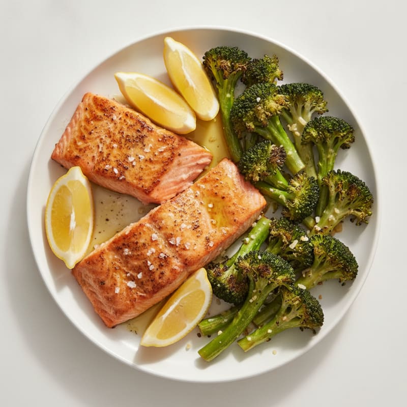 Seared Salmon with Roasted Broccoli and Lemon