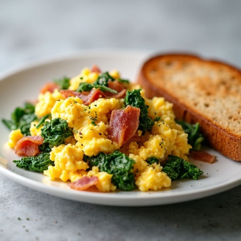 Cottage Cheese Scramble with Spinach and Turkey Bacon