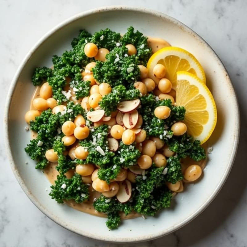 Creamy Lemony White Bean & Kale Skillet with Toasted Almonds