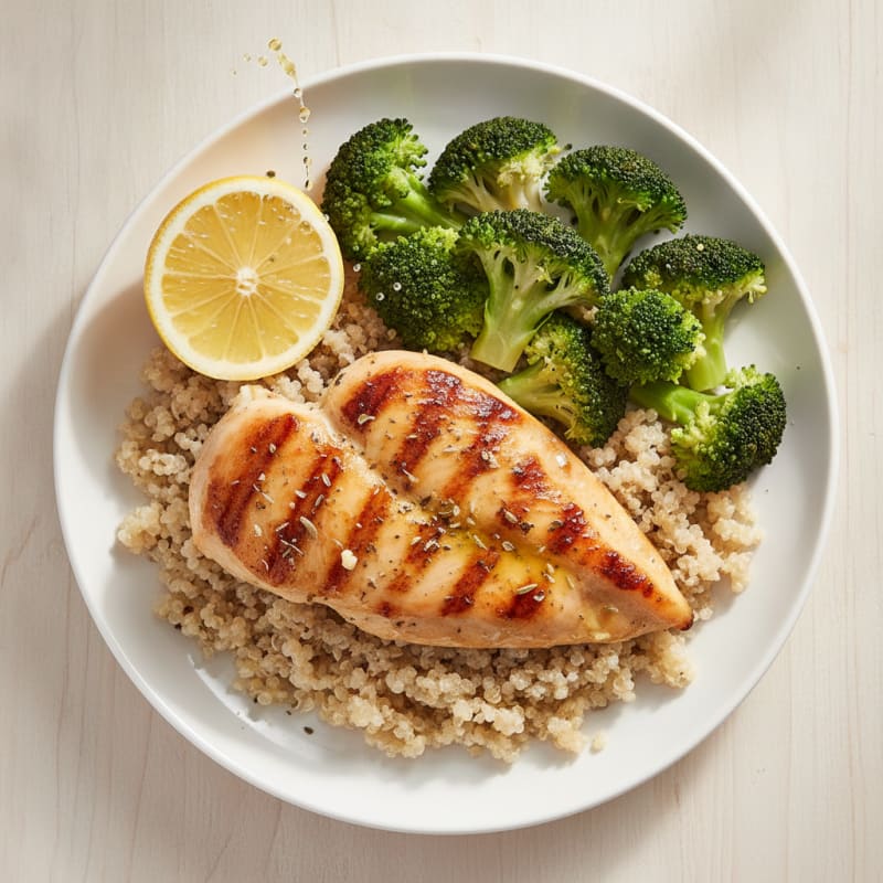 Grilled Chicken Breast with Quinoa and Steamed Broccoli