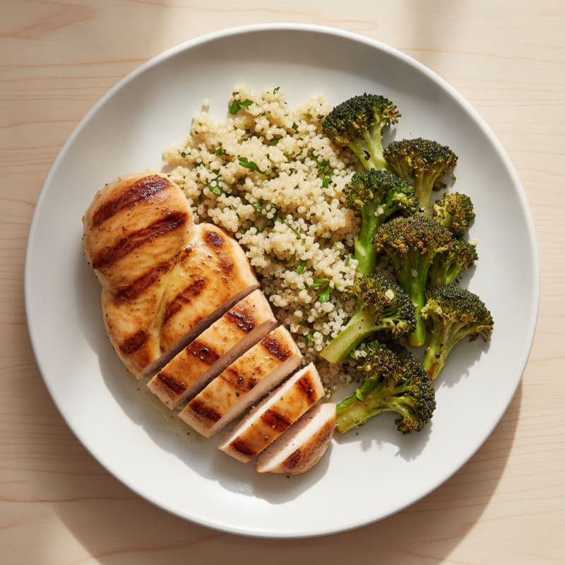 Grilled Chicken Breast with Quinoa and Roasted Broccoli
