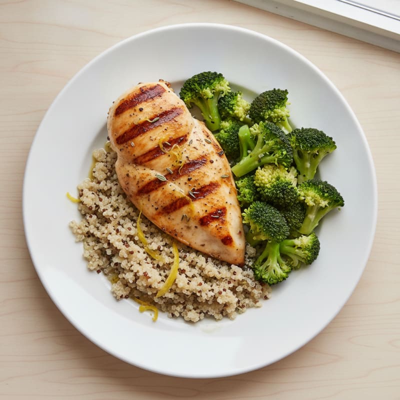 Grilled Chicken Breast with Quinoa and Steamed Broccoli