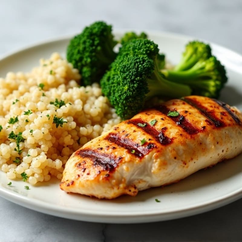 Grilled Chicken Breast with Roasted Broccoli and Quinoa
