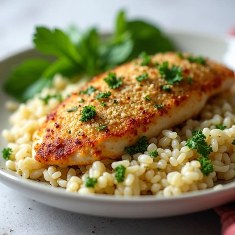 Herb-Crusted Chicken with Garlic Cilantro Rice
