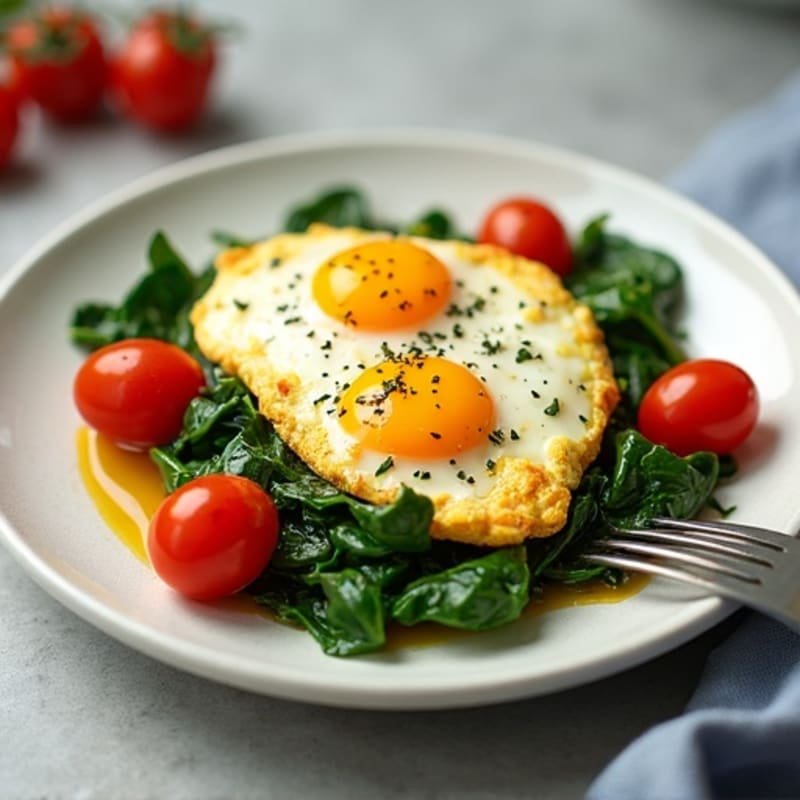 Protein-Packed Egg Scramble with Sautéed Spinach and Cherry Tomatoes