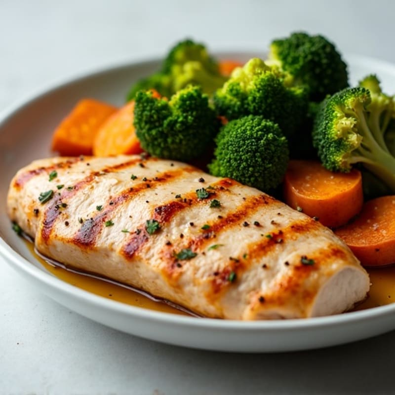 Seared Turkey Breast with Roasted Sweet Potatoes and Broccoli