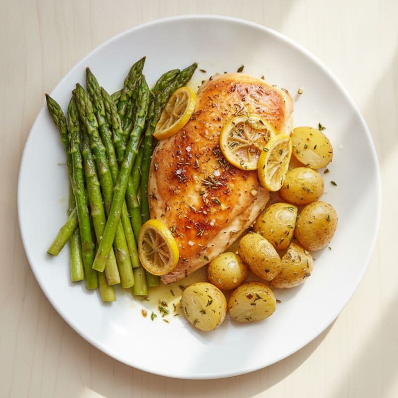 Lemon Herb Roasted Chicken with Asparagus