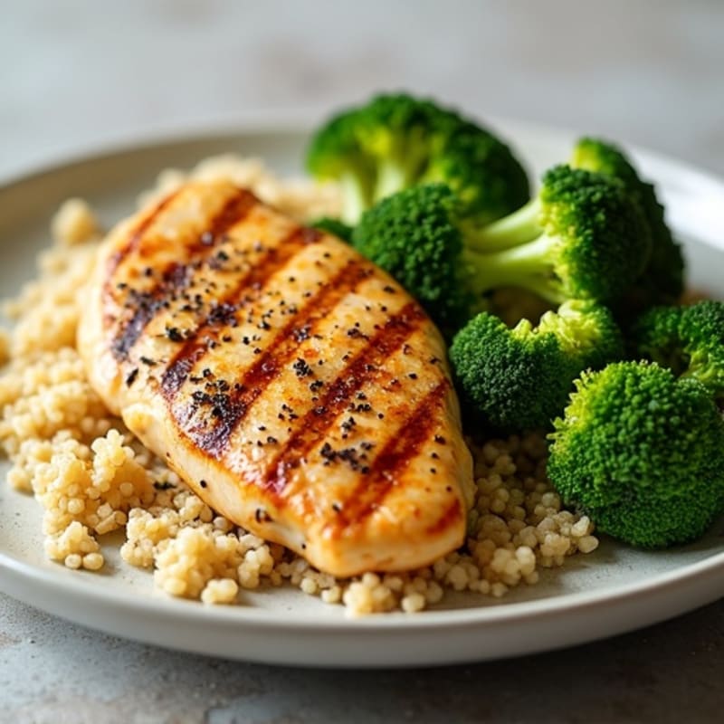 Grilled Chicken Breast with Quinoa and Roasted Broccoli