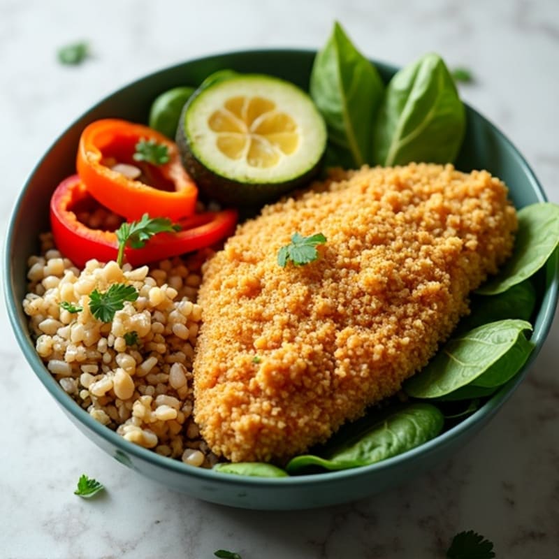 Crispy Lemon-Herb Chicken and Roasted Vegetable Power Bowl