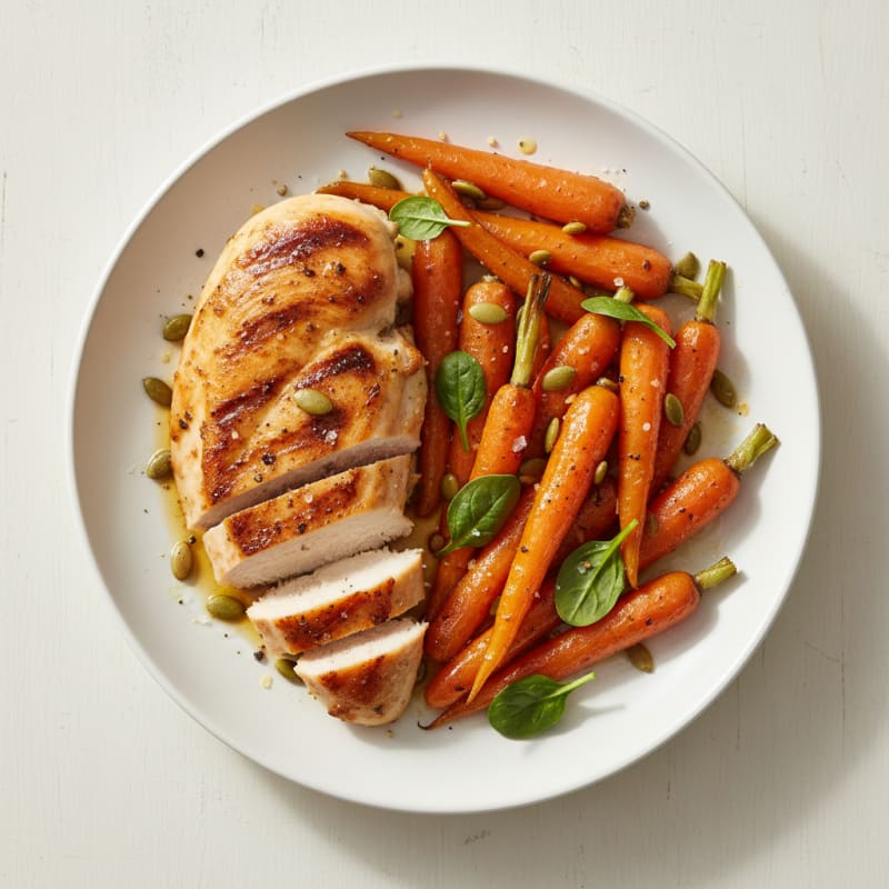 Caramelized Maple-Glazed Roasted Carrots with Pan-Seared Chicken