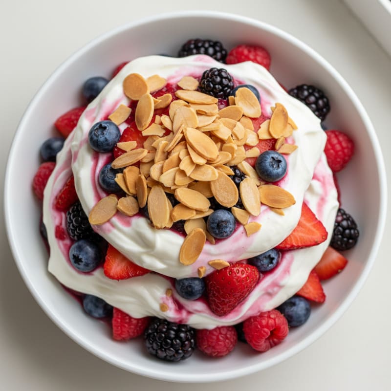 Greek Yogurt Protein Parfait with Mixed Berries and Almonds