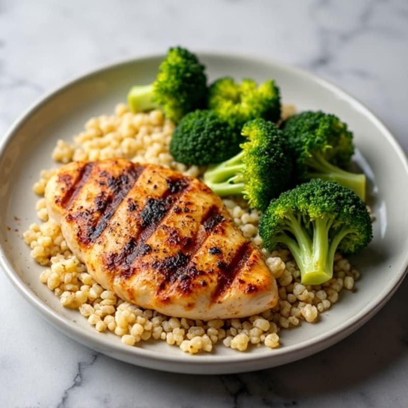 Grilled Chicken Breast with Quinoa and Roasted Broccoli
