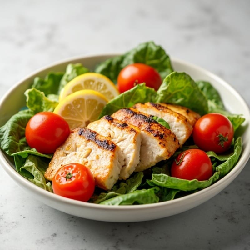 Grilled Chicken Breast Salad with Crisp Romaine and Cherry Tomatoes