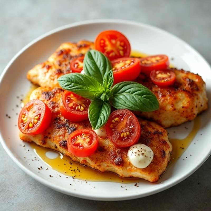 Crispy Pan-Seared Chicken with Fresh Tomato, Mozzarella, and Basil