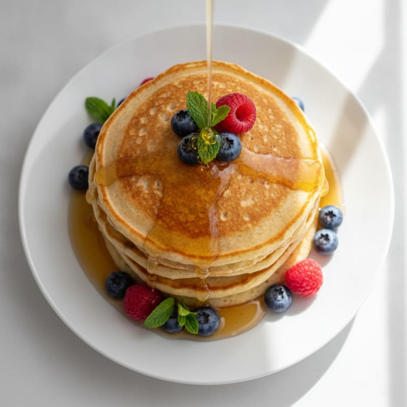 Fluffy Buttermilk Pancakes with Maple Syrup