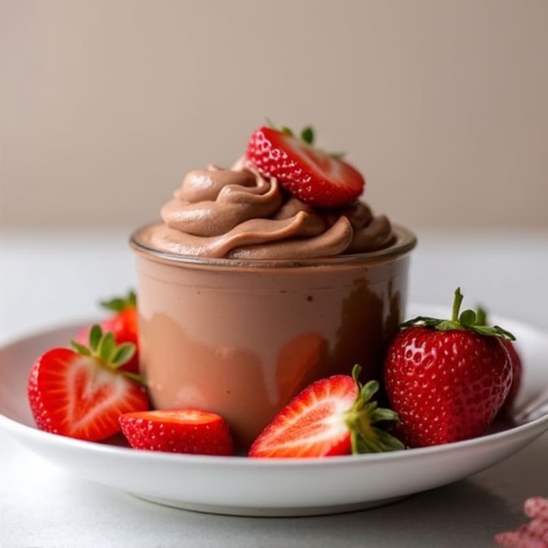 Silky Chocolate Protein Pudding with Sliced Strawberries