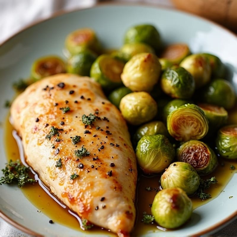 Sheet Pan Lemon Garlic Roasted Chicken with Crispy Brussels Sprouts