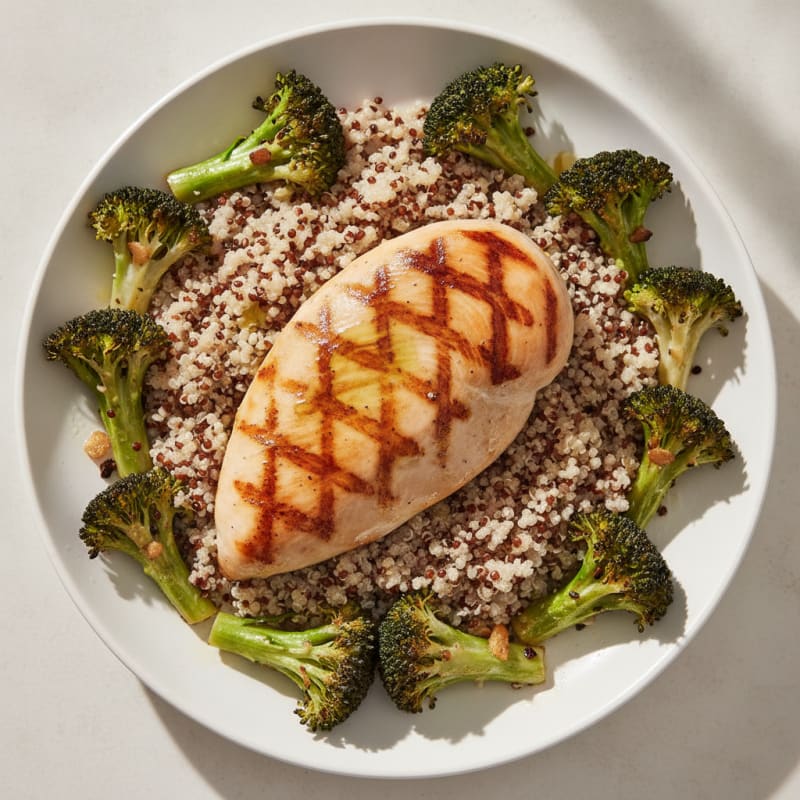 Grilled Chicken Breast with Quinoa and Roasted Broccoli
