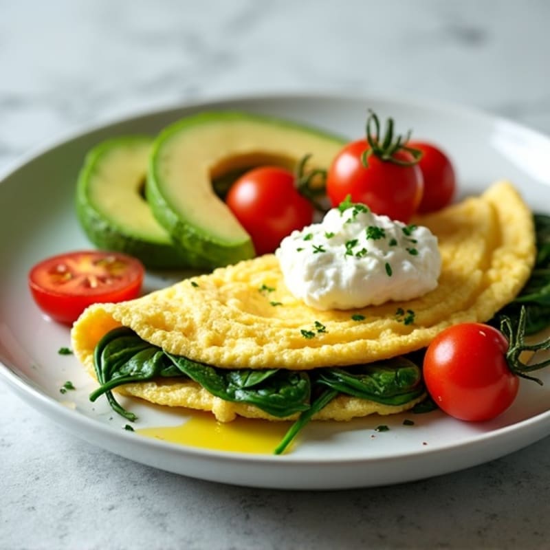 Egg White Spinach Omelet with Cottage Cheese and Cherry Tomatoes