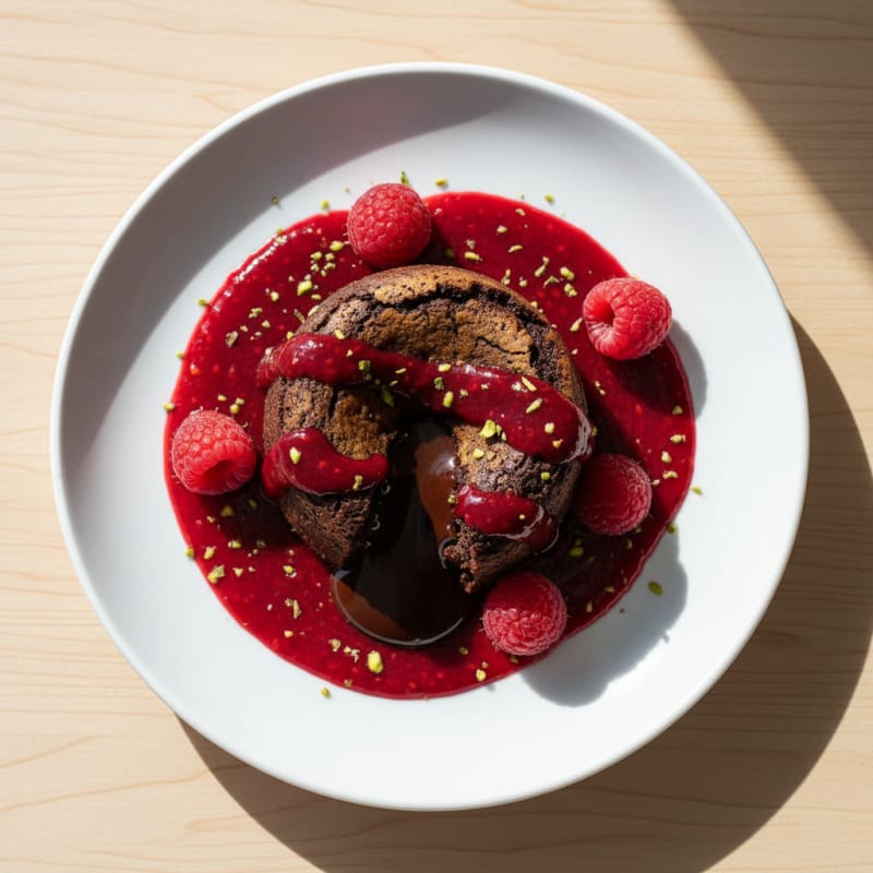 Chocolate Lava Cake with Raspberry Coulis