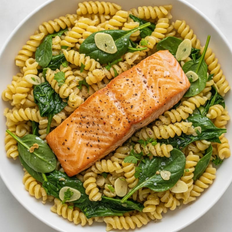 Lemon-Herb Salmon with Chickpea Pasta